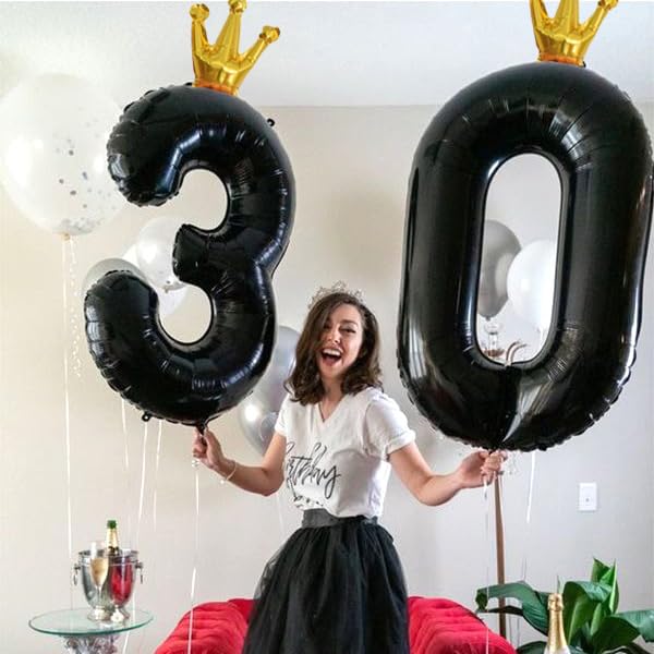 Image of Isndare 40 Inch Crown Black Number 9 Balloon, 1 Count, Perfect for Birthday Party Decorations, Unisex, All Ages