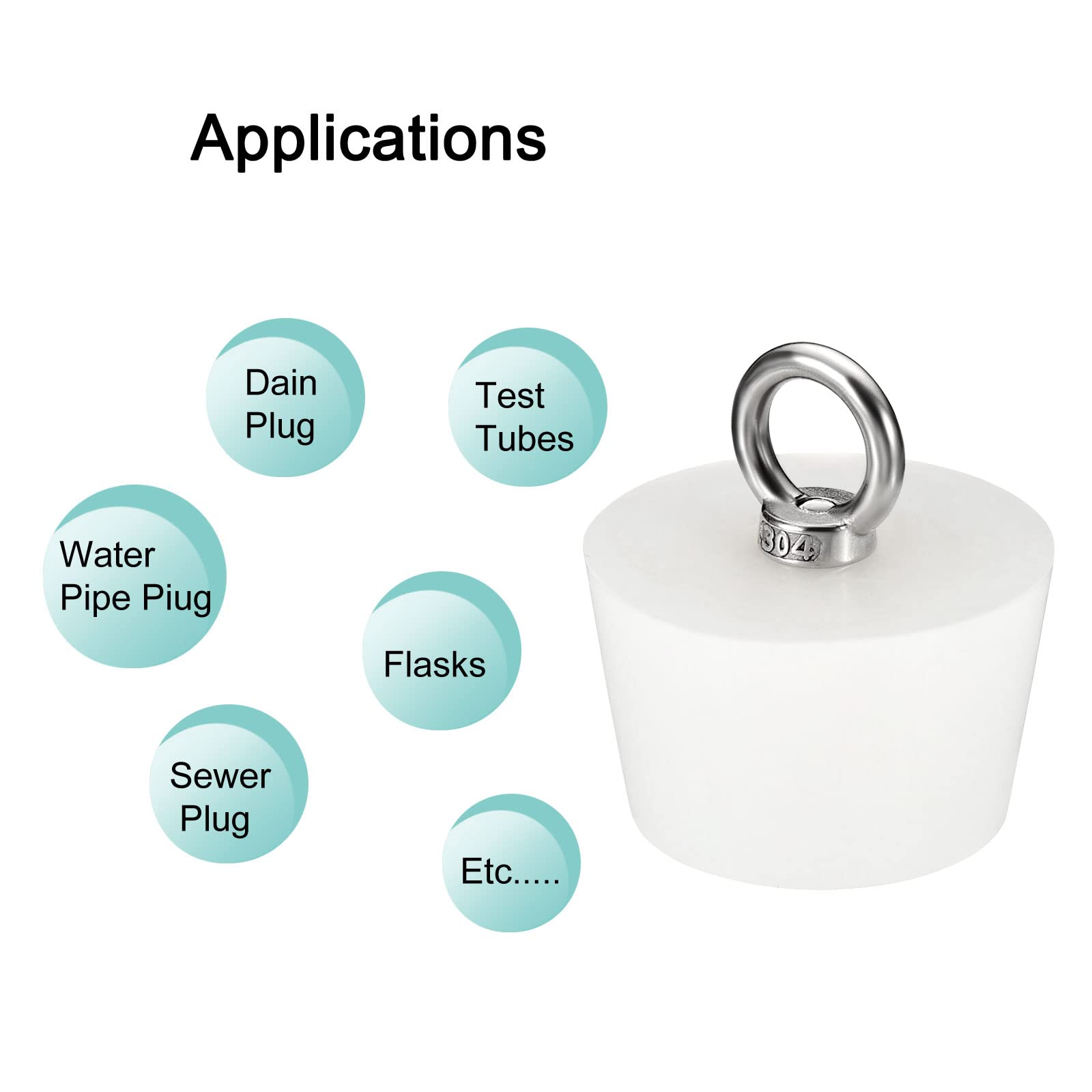 sourcing map 1Pcs Tapones de Goma Cónicos para Laboratorio, 51mm a 62mm Tapones de Goma Sólida con Anillo de Acero para Prueba Tubos, Agua Tubería, Drenaje Agujero, Blanco