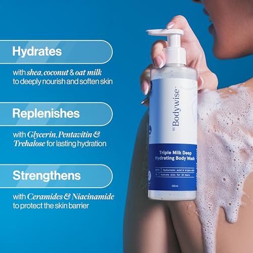 Image of Be Bodywise Triple Milk Deep Moisturizing Body Wash 250ml |For Dry & Dehydrated Skin | With 6% Triple Milk Extracts & 3% Hydrating Boosters | Lasting Hydration & Skin Barrier Support | Paraben & SLS Free