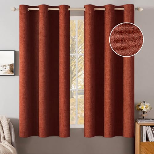 Image of MIULEE Linen Curtains Soild 100% Blackout Thermal Insulated Burnt Orange Fall Curtains Grommet Room Darkening Curtains & Drapes for Living Room Bedroom 42 x 63, Rust Terracotta (2 Panels)