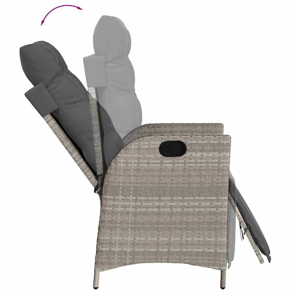 Salon de jardin 5 pièces en rotin synthétique avec fauteuils réglables, coussins et table en verre pour terrasse
