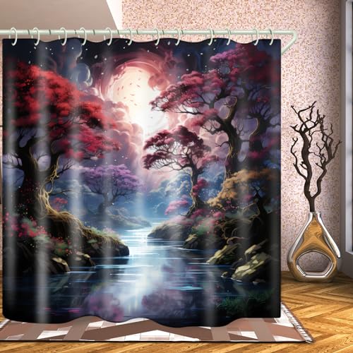 LYFANS Shower Curtains, with Forest and River Themed Bright Colors,