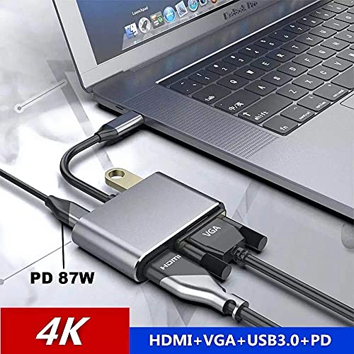 Image of USB C to HDMI VGA Adapter 4k, Microware 4 in 1 USB-C (Thunderbolt 3 Compatible) to HDMI,1080P VGA, USB Type C 87W PD Charging Multiport Adapter Compatible Mac-Book Pro /Switch /iPad Pro /XPS