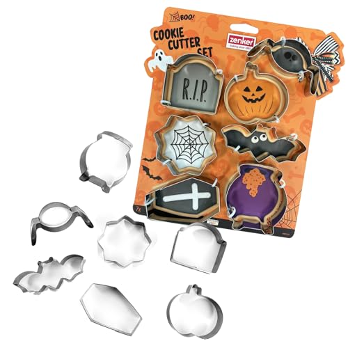 Zenker Set di 7 formine taglia biscotti a tema Halloween, stampini per decorazione torte, dolci, materiale in acciaio inossidabile, dimensioni assortite