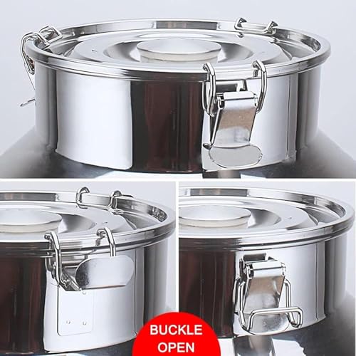 Recipiente de acero inoxidable con tapa de bloqueo para almacenamiento y transporte de líquidos, perfecto para el hogar, cocina y uso al aire libre