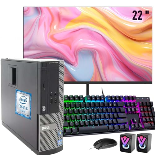 Hogar, Dell Optiplex 3010 SFF Computadora PC de Escritorio, Intel Core i5-3470, Memoria RAM de 16GB, 256GB, BT, WiFi, LCD Monitor de 22', RGB Teclado, Ratón, Sonidos,...
