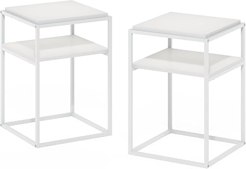 Miniatura 34 de Furinno JAYA - Juego de 2 mesas auxiliares ovaladas de diseño simple, nogal, marrón/negro (Walnut/Black),Americano/Cromo,Nuez