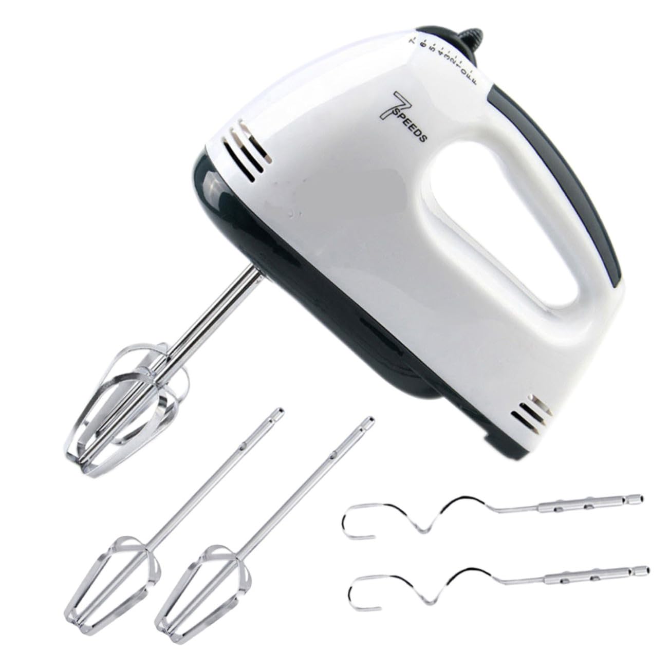 Sbattitore Elettrico 7 Velocità Bianco in Plastica e Acciaio | Cucina e Casa per Preparazioni Dolciarie, Facile da Pulire, Mixer Manuale per Amanti della Pasticceria