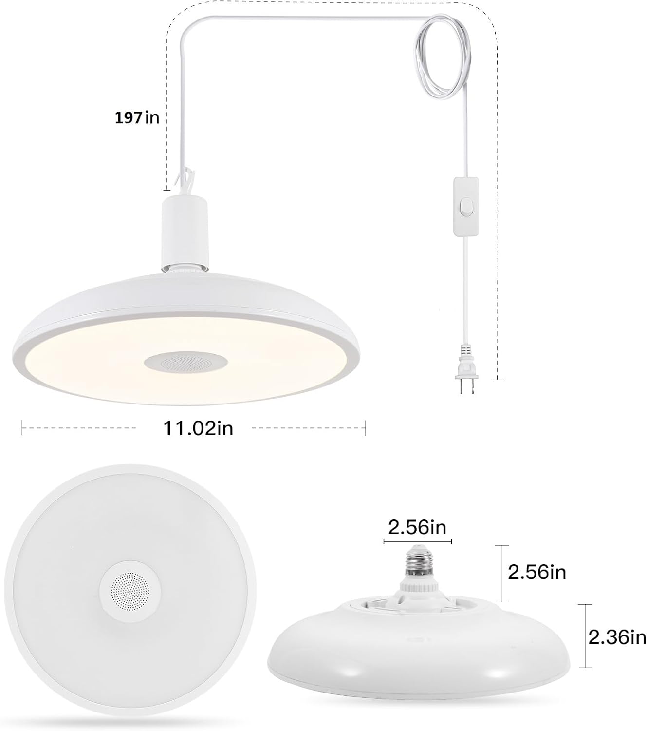 HOREVO Upgrade Plug in Pendant Light with Bluetooth Speaker & Color Changing LED, Remote Control, 18W Ceiling Light Hanging Fixture for Kitchen Island, Bedroom, Living Room, Patio, Farmhouse, Corner