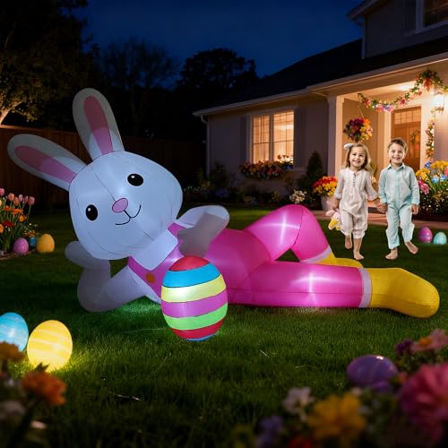 Lapin de Pâques géant gonflable de 3,7 m - Décoration d'extérieur gonflable pour décoration de cour/pelouse/jardin/fête de vacances