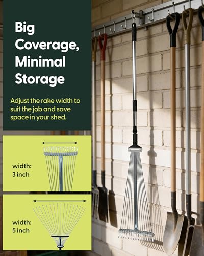Keplin Garden Rake with Telescopic Handle, 15 Tine Expandable Metal Rake - Image 6