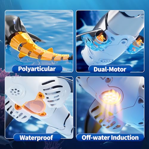Image of JUKUDAHU 2.4Ghz Remote Control Shark Toys for Kids 6 7 8 Years Old, 1:18 Scale High Simulation Shark for Pool, Bath Toys for Toddlers, Electronic RC Sea Animal, Outdoor Water Gifts