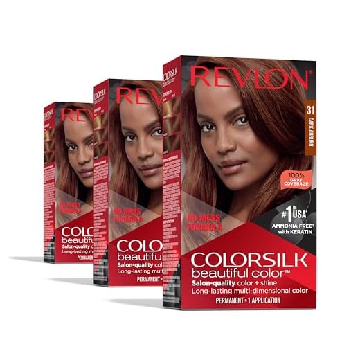 Permanent Hair Color by Revlon, Permanent Red Hair Dye, Colorsilk with 100% Gray Coverage, Ammonia-Free, Keratin and Amino Acids, Red Shades, 31 Dark Auburn (Pack of 3)
