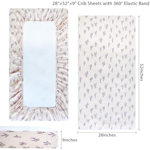 Image of LifeTree Crib Sheets for Baby, Muslin Fitted Crib Sheets Boys Girls - Toddler Bed Sheet Fits Standard Crib, Organic Cotton Breathable and Lightweight, Lavender Pattern, 28in x 52in