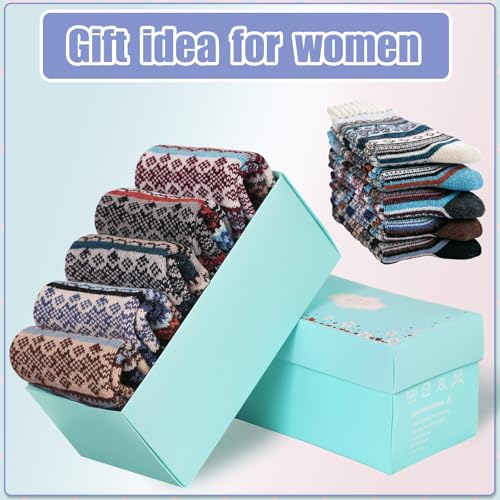 Image of ICEIVY Socks Women, Soft Knit Wool Winter Thick Warm Cabin Fuzzy Crew Women Socks 5 Pack