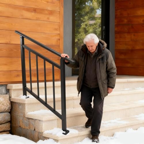 Metty Metal Hand Rails for Outdoor Steps，Oval Top Rail, Heavy‑Duty Porch Railing for Villa, Patio, Deck, Balcony, Entrance Steps, Elderly Safety, Rust‑Resistant（3ft-Black） by Metty Metal - Image 4