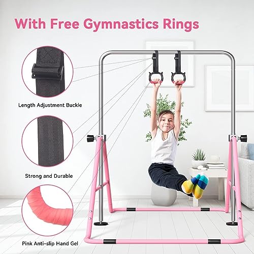 FBSPORT Gymnastics Bar for Kids, Adjustable Height Gymnastic Horizontal Bars,Junior Training Bar Children Folding Training Monkey Bars for Home Using