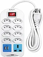 B-max Régua Extensão Filtro de Linha 8 Tomadas + 2 USB + 1 Triângulo Cabo 5Metros Bivolt 110/220v Botão Liga e Desliga Certificação INMETRO Branco