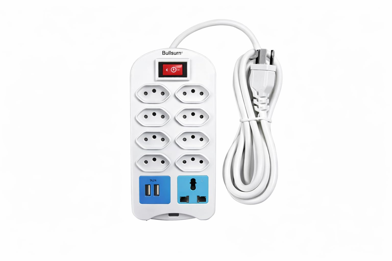 B-max Régua Extensão Filtro de Linha 8 Tomadas + 2 USB + 1 Triângulo Cabo 5Metros Bivolt