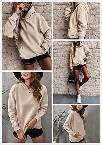 Asvivid Women's Hoodies For Winter Fall Long Sleeve Drawstring Hoodie Casual Comfy Cute Sweatshirt With Kanga Pocket Fitting Tops Khaki M #TOP2
