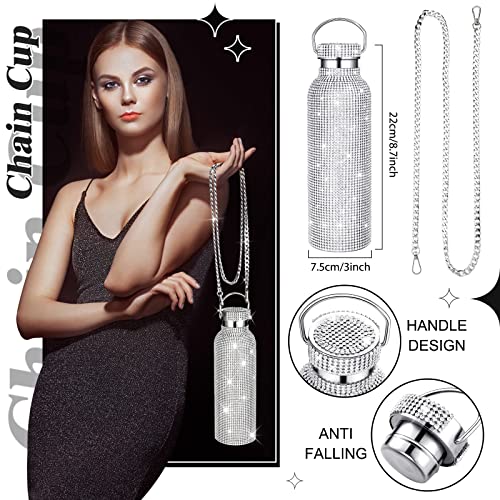 Irenare 3 Pieces Diamond Water Bottle Rhinestone Water Bottle Glitter Tumbler Thermal With Chain Bling Cups With Lids Rhinestones Stainless Steel Thermal For Women Girl, 25 Oz, 25 Oz, 17 Oz #TOP6