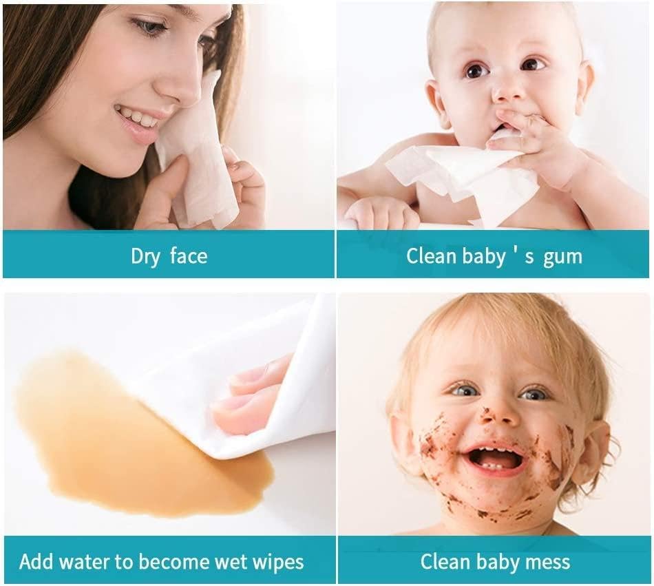 NYRA 100 Count Disposable Dry Wipes for Baby and Adults - Ultra Soft Cotton Tissue Washcloths - 8" x 8" Travel Size - Non-Moistened Cleansing Cloths for Adults, Incontinence, Baby, Body and Face - Image 3 thumbnail