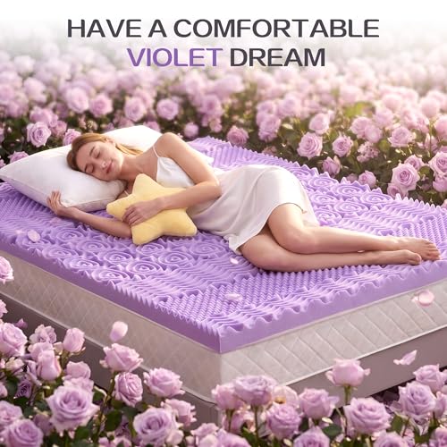 Image of SINWEEK 2 Inch 7-Zone Memory Foam Mattress Topper Twin XL, Twin Extra Long Mattress Pads for College Dorm Room, Pressure Relieve CertiPUR-US Certified, 39x80 Inches, Violet