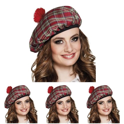 Boland - Boina Sra. Tartan, elástico, boné de tartan, chapéu, Escócia, Highlands, disfarce, carnaval, festa temática