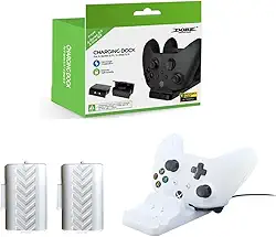 Kit Base Carregador Dock Duplo para Controle Joystick Xbox One Series S/X + 2 Baterias 800mAh Branco