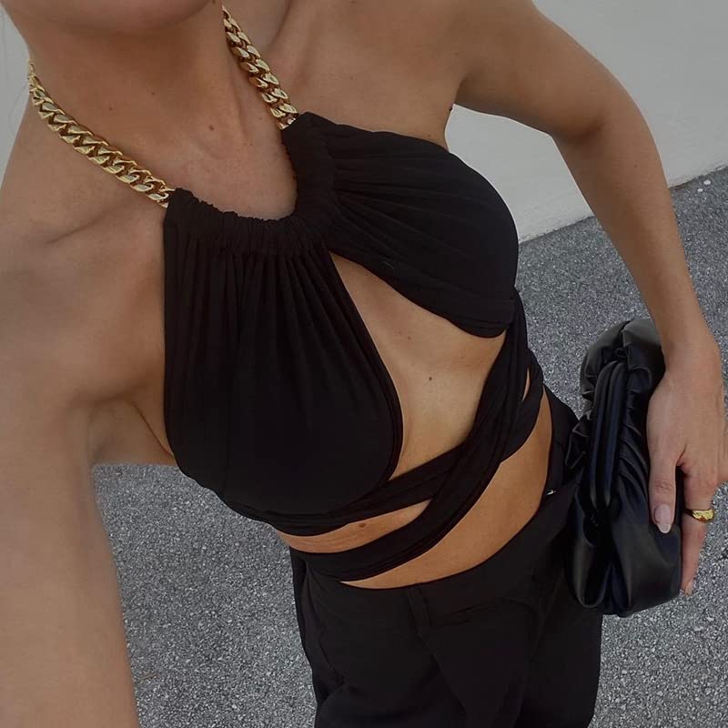 Damska Y2K seksowna wiązana na szyi Crop Cami tank top lata 90-te e-girl Indie estetyczne wycięcie koszulki koszulki moda uliczna