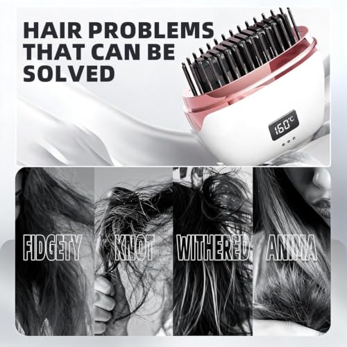 Image of Mini Hair Straightener,Cordless Hair Straightener Brush, Portable Straightening Brushhot Comb Hair Straightener For Women,Three Temperature Adjustments Flat Iron For Travel, Multicolour. (White)