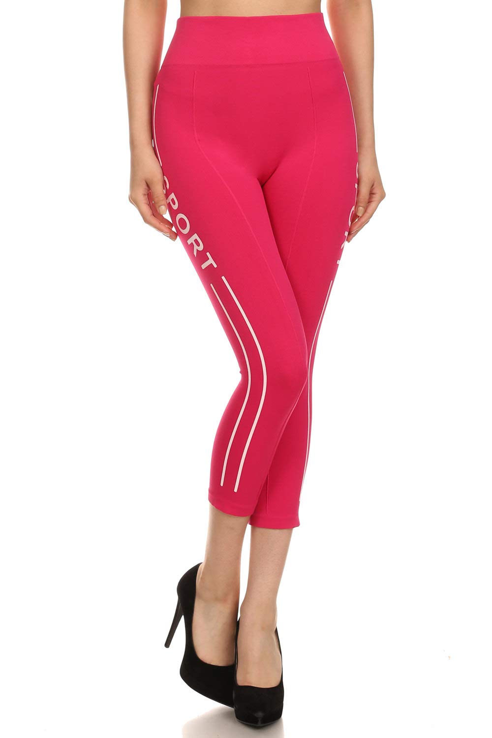 YELETE Women's High Waist Athletic Soft Non See-Through Capri Leggings Pants Fuschia