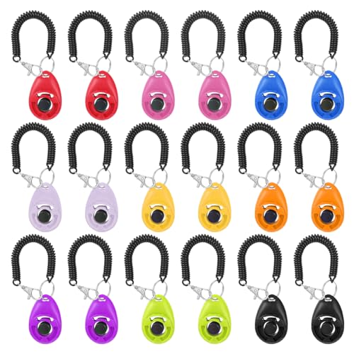 hidyuuoo 18 Pieces Dog Training Clicker, Pet Behavioral Training Clickers with Wrist Strap for Dogs...