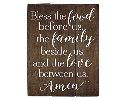 Elegant Signs Bless The Food Before us Sign Wood Sign Kitchen Wall Decor Wood Kitchen Sign (11 x 14 inch)