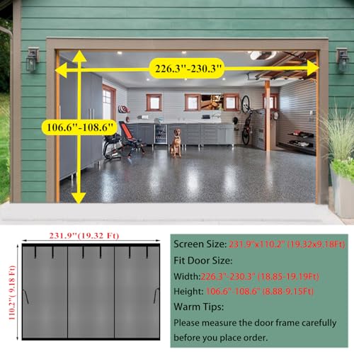 Image of Magnetic Garage Door Screen, Black, 19x9ft for 2 3 Car