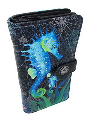 Shag Wear Sea Horse Large Wallet for Women and Teen Girls Vegan Faux Leather Black 7