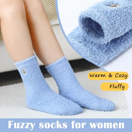 10 Pairs Soft Fuzzy Socks Bulk for Women Cozy Fluffy Sleeping Slipper Sock with Embroidery Pattern Winter Warm Gift2
