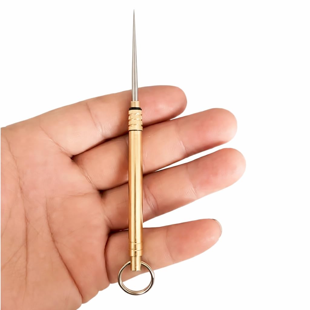 Metal Toothpick Keychain | Reusable Food Pick with Stainless Steel Tip | Brass Gold Pocket Toothpick | Multipurpose Pick Tool | Pack of 1-image-15