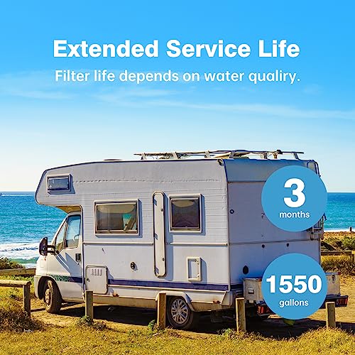Image of RV Inline Water Filter with 2 Flexible Hose Protector, NSF Certified, Reduces Odors, Chlorine, Bad Taste, Water Filter for Boat, RV, Marine Use, Garden, 2 Pack