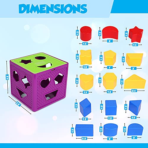 Playkidiz Shape Sorter Toy, Toddler And Baby Stem Sorting And Matching Activity Cube, 18 Blocks Colorful Sorter Box, My First Baby Toys Gift For Boys & Girls #TOP3