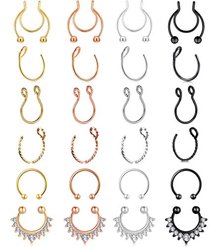 Fzroezz 20G Fake Nose Rings Hoop Clip-on Stainless Steel Septum Jewelry Non Piercing Fake Cartilage Earring Lip Rings Faux Nose Ring Piercing Jewelry for Women Men