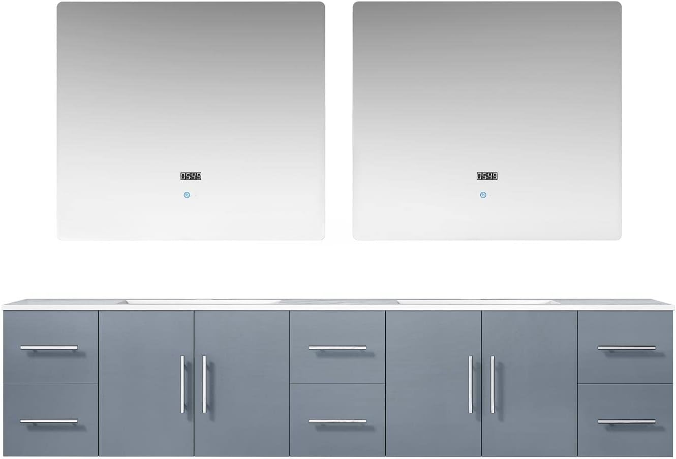 Geneva 84 in. W x 22 in. D Dark Grey Double Bath Vanity, Carrara Marble Top and 36 in. LED Mirrors