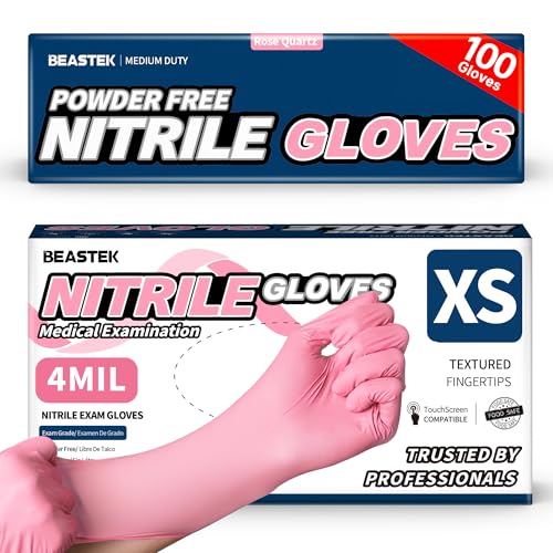 Beastek Nitrile Disposable Gloves 4 mil Powder-Free Latex-Free Medical Food Grade Cleaning Esthetician Glove 100 Pcs (X-Small)