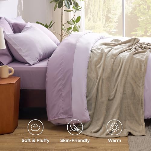 Image of Bedsure Twin Comforter Set Grayish Purple, 6 Pieces Prewashed Twin Size Bed in a Bag with Soft Fleece Bed Blanket, Down Alternative Bedding Set for All Seasons, Sheets, Pillowcase & Sham