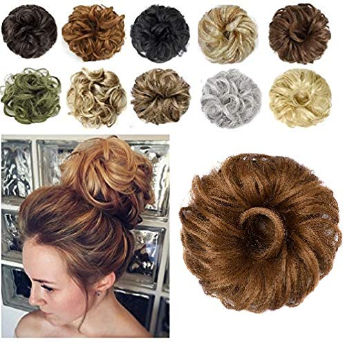 BaFaHo Messy Hair Bun Hair Scrunchies Extension Curly Wavy Messy Synthetic Chignon for Women Updo Hairpies.(Brown to Auburn)