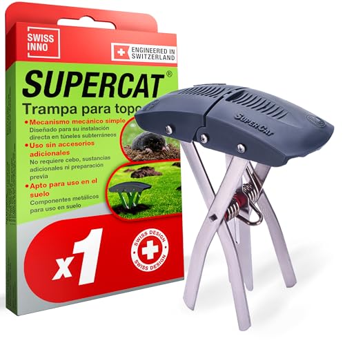 SWISSINNO SuperCat Trampa para Topos – Trampa Profesional de Alta Eficacia con Activación en Ambos Sentidos – Reutilizable y Segura – Control de Topos para Jardín