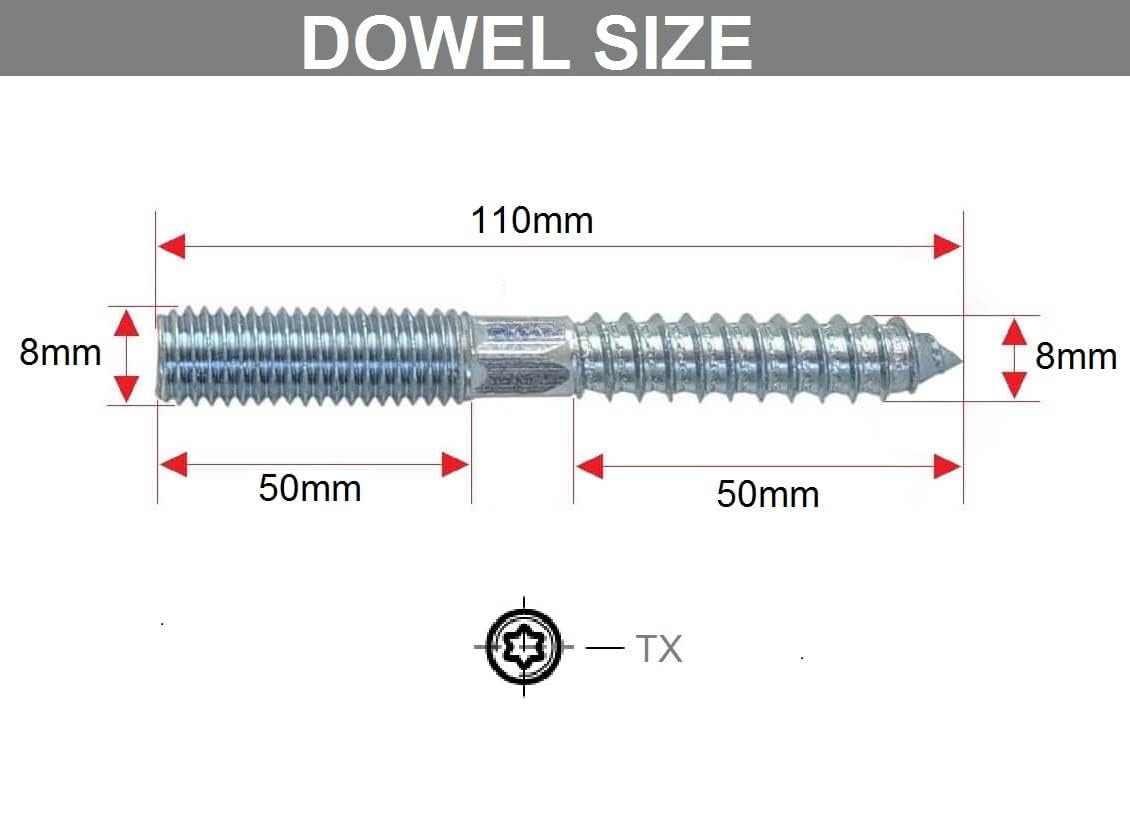 TA-VIGOR 8Pcs Double Headed Bolts Dowels, M8*110mm Double Ended Screws - Image 2