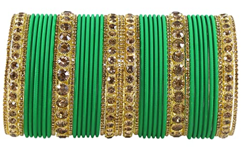 Image of NMII Non-Precious Metal Base Metal and Studded Zircon Gemstone and Matte Finish Worked Bangle set for Women /Girls
