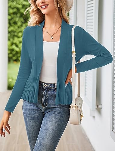 Image of GRACE KARIN Women's Lightweight Peplum Cardigan Sweaters Open Front Cropped Cardigan Long Sleeve Trendy Summer Knit Tops