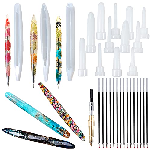 Lot de 22 moules en silicone multi-facettes pour stylo plume et stylo à bille en résine époxy